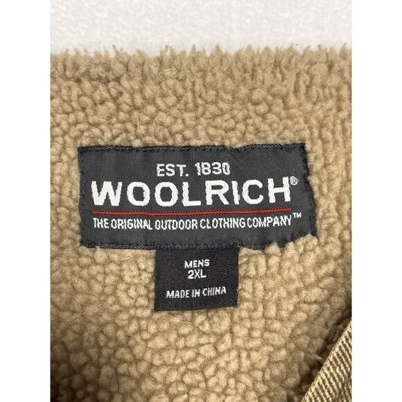 Woolrich Sherpa Lined Canvas Work Vest Mens 2XL Khaki Zip Front Outdoor - Picture 8 of 11